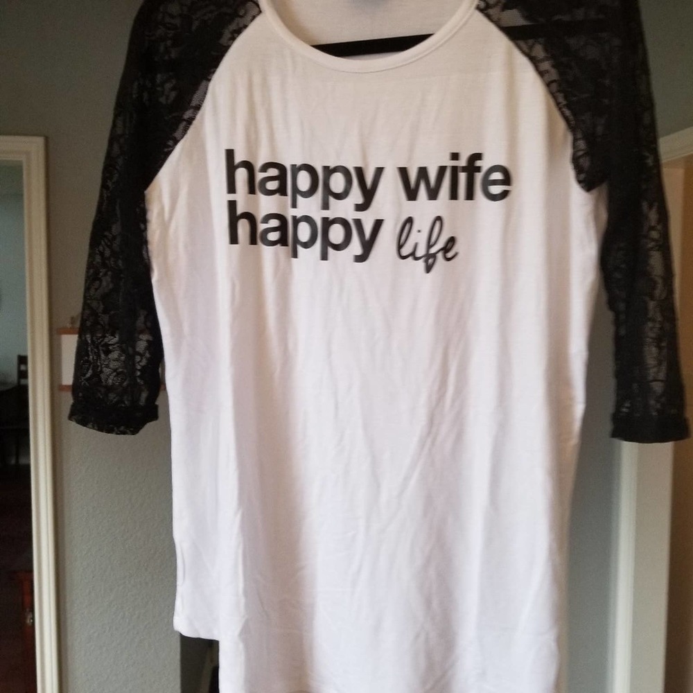 White w/ Black Lace Sleeves Baseball T-shirt - L - Picture 2 of 3